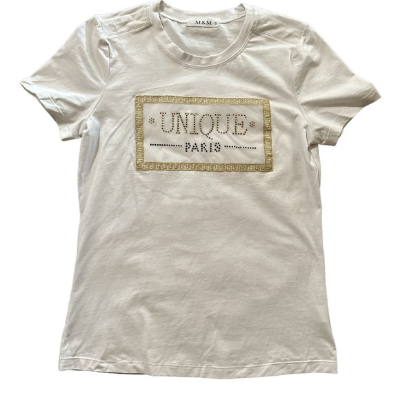 M&M Tops - White Shortsleeves Small To Medium T-shirt With Embellishment BNWOT